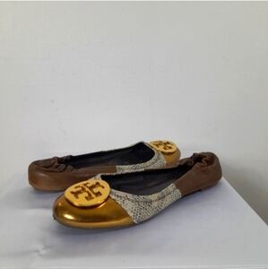 Tory Burch Woman’s Reva Gold Metallic Slip On Stretch Ballet Flats Size 9US